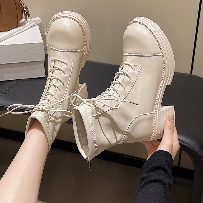 

Ботинки Мартин на толстой подошве женские в британском стиле 2025 осень новые коричневые на толстом каблуке на шнуровке короткие ботинки супер огонь эластичные тонкие ботинки 40 бежевый