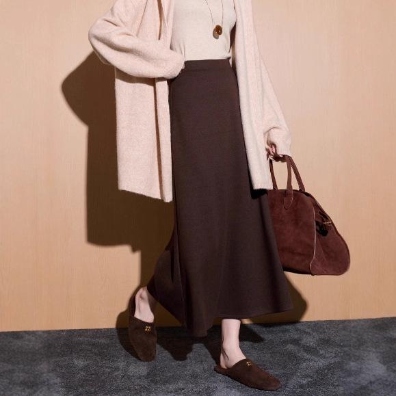 Women's 2025 Autumn/Winter Elegant Elastic Waist Long Skirt