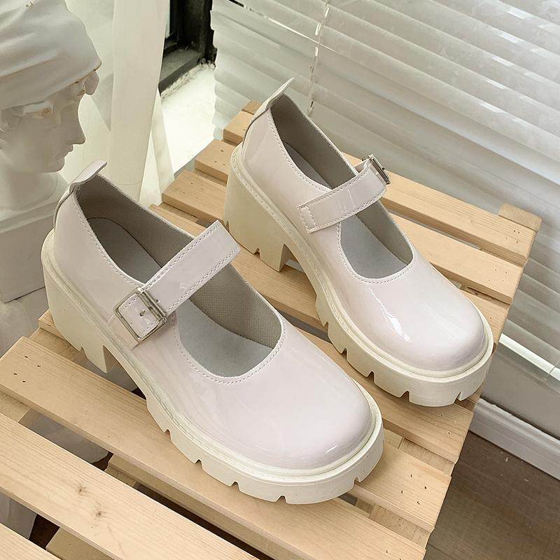 Summer And Autumn New Shoes Women'S British Style Small Leather Shoes Gapanese Uniform Shoes Thick Heel Thick Sole Round Toe