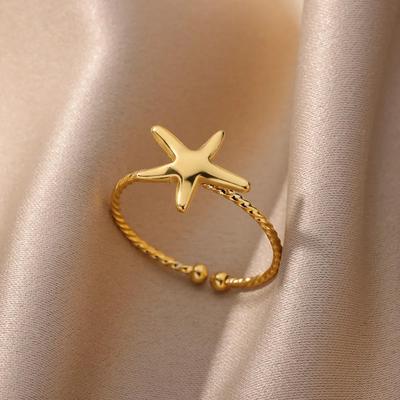 "18K Gold Seestern & Muschel Edelstahlring - Ozean Serie Schmuck"