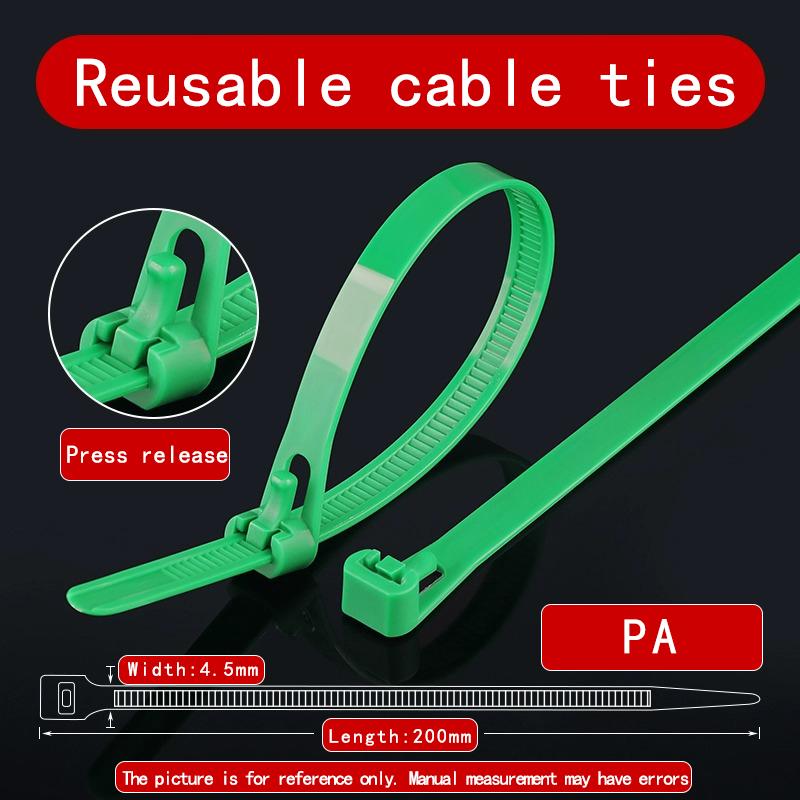 50PCS/100pcs 5*200 Plastic Reusable Cable Zip Tie Nylon May Wrap Straps Ties Slipknot Loose SlipknotRecycle Organizer Detachable