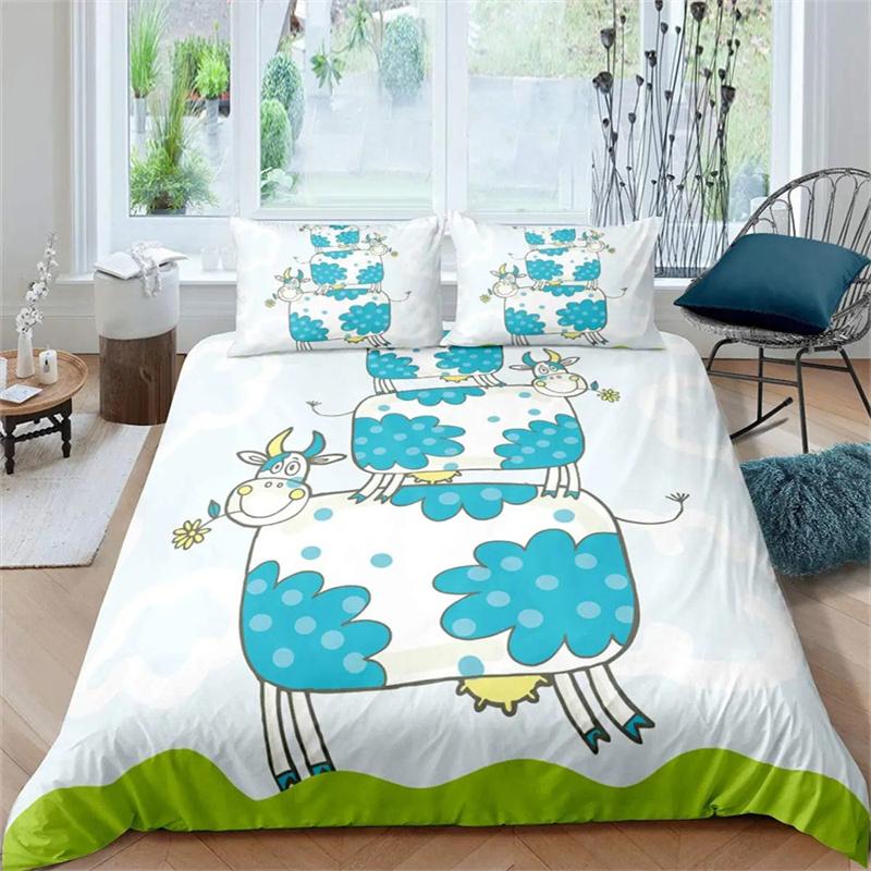 Süt İneği Turuncu Desenli Nevresim Kılıfı İnek Portakal Tutan Çizgi Film Meyve Hayvan Çocuk Kız Beyaz Polyester Yorgan Kılıfı Yatak Odası Dekoru