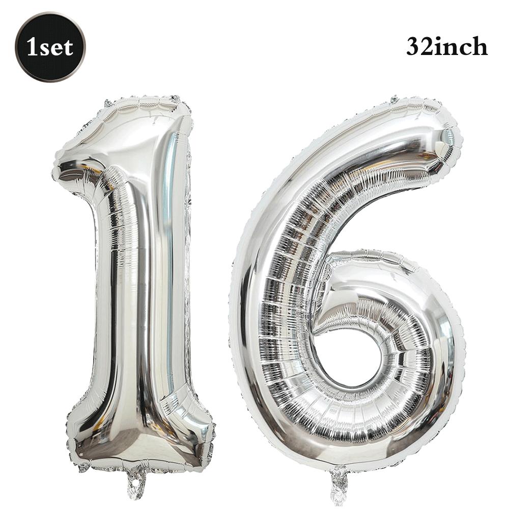 32inch Silver Number Foil Balloons Large Digit 0-9 Helium Globos Happy Birthday Party Decor Wedding Anniversary Graduation 2026