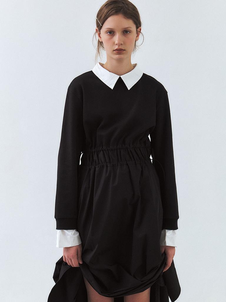 ETDEMAIN Sweatshirt Layered String Shirt Dress - Black