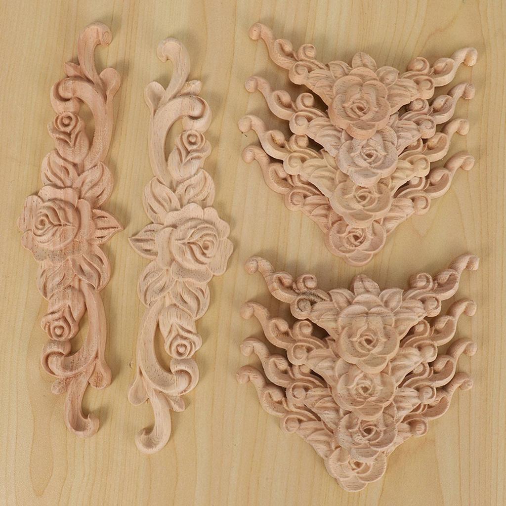 Ahvqevn 10pcs Wood Carving Wall Decor, Flower Wooden Applique Corner Ornaments for Furniture Door Cabinet Bed Home Decoration