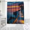 Sonnenuntergang Meereslandschaft Duschvorhang, Lebendiger Küstenkunst-Druck, Polyester Badezimmer-Dekoration, Haken Enthalten, Strand-Themen Badezimmer