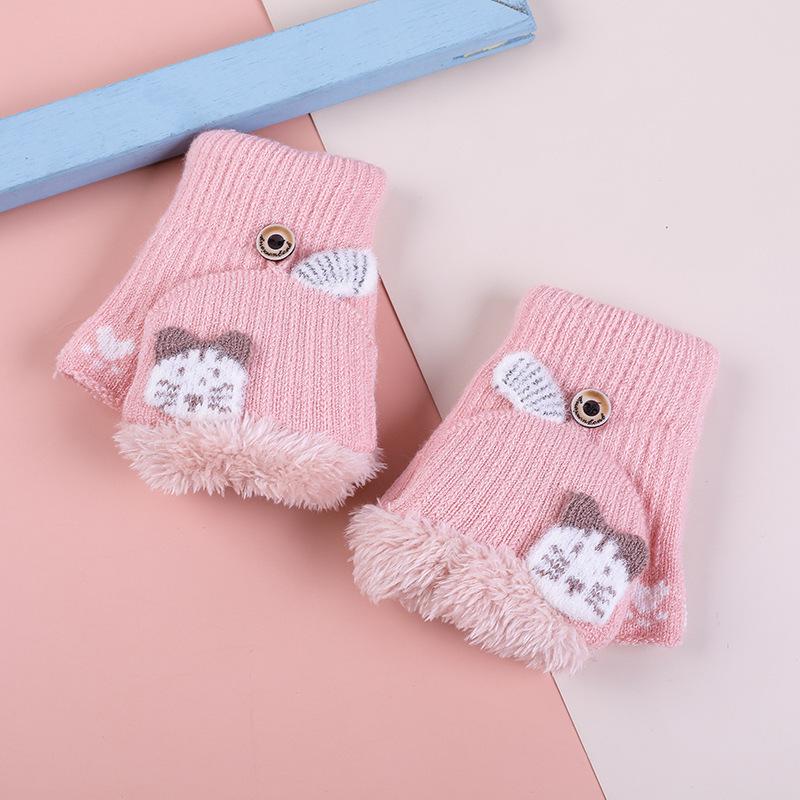 Kinder Rentier Fleece-gefütterte Fäustlinge mit Klappe, Gestrickt für Wärme, Halbfinger-Stil, Ideal zum Schreiben, Alter 3-10 Jahre, Herbst/Winter.