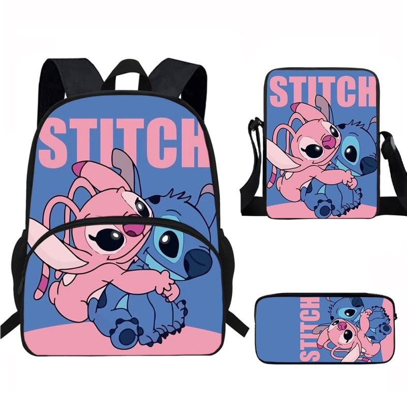 Stitch Kids School Backpack Set Elementary Students Oxford Fabric Ergonomic Design Printed Cartoon 3-Piece Bundle