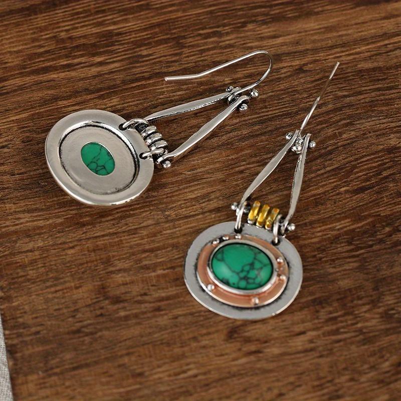 Trendy Vintage Turquoise Dangle Earrings - Zinc Alloy Silver Plated Jewelry for Women - Perfect Gift Idea