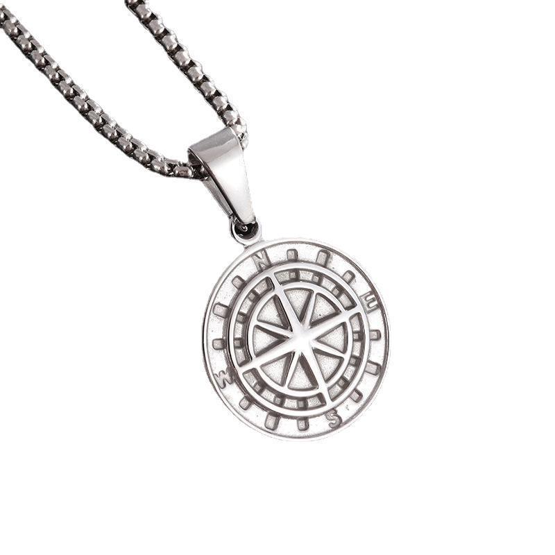 Vintage Starry Sky Compass Stainless Steel Pendant Necklace - Men's High-End Alloy Jewelry