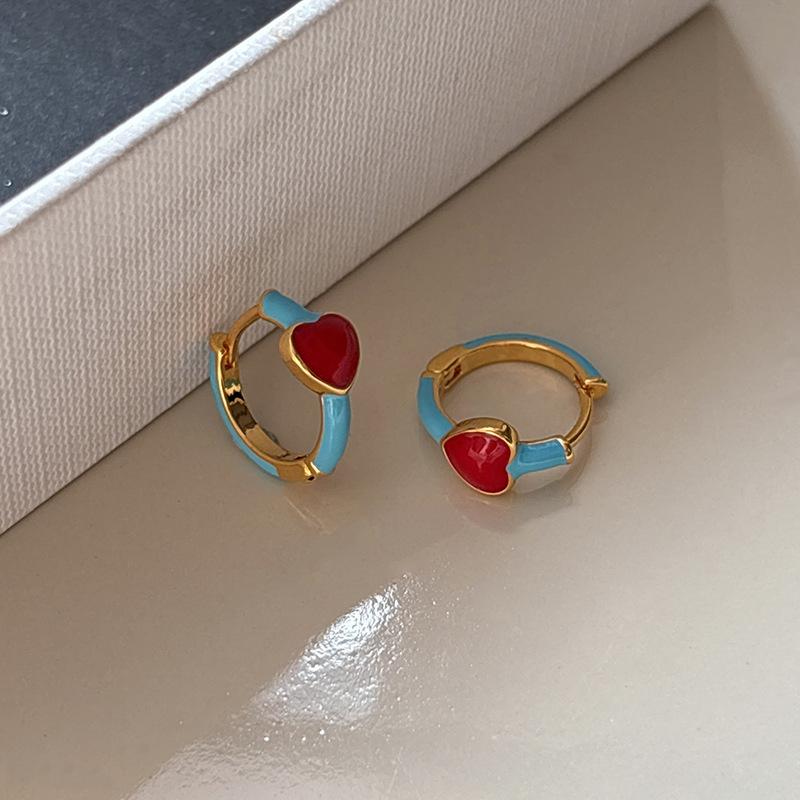 White Baihe same drip glaze circle earrings gentle retro pink enamel love ear buckle high-end dopamine stud earrings