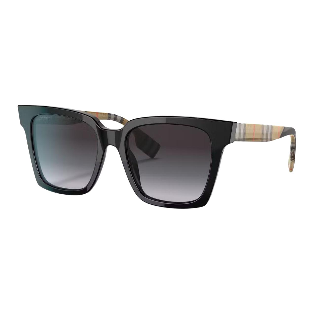 Burberry 4335 Plaid Arm Casual Fashion Simple Square Sunglasses Unisex sunglasses Black BE433539298G Eyeglass Case+Box (White/Brown Edition Random)
