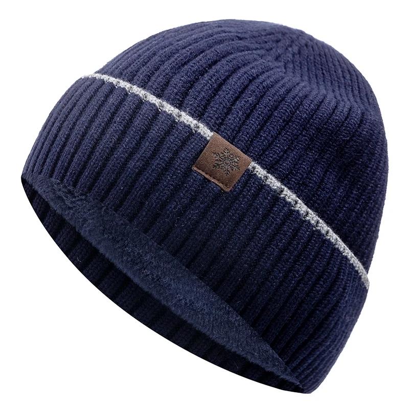 

New Unisex Winter Hat Plush Fleece Warm Cap Snow Label Soft Beanie Hat For Men Women Outdoor Thicken Ski Sports Knitted Hat 55cm-60cm темно-синього кольору
