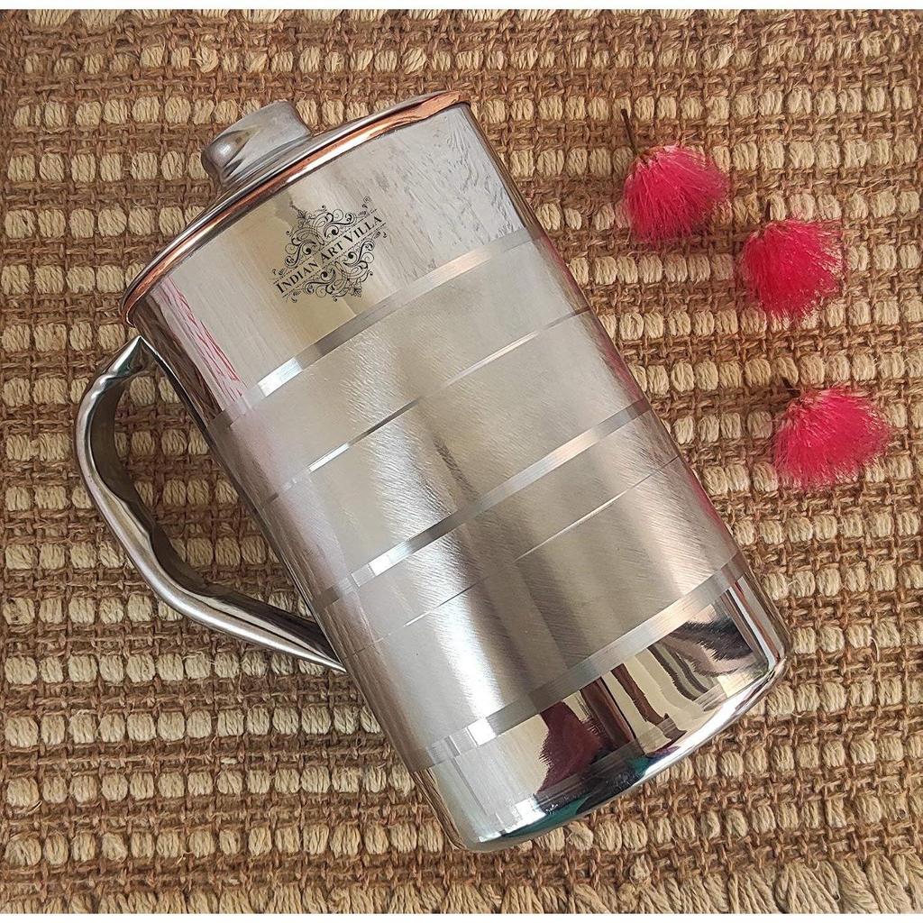 Steel Copper Luxury Design Jug Pitcher with Lid, Storage & Serving Water, Beneficial for Health, Volume-1000 ML