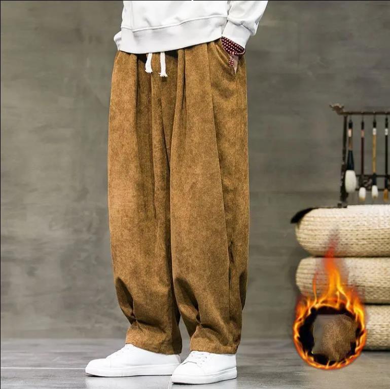 Winter Corduroy Pants Men's Solid Color Fleece Thickened Harem Sweatpants Winter Men's Warm Casual Pants