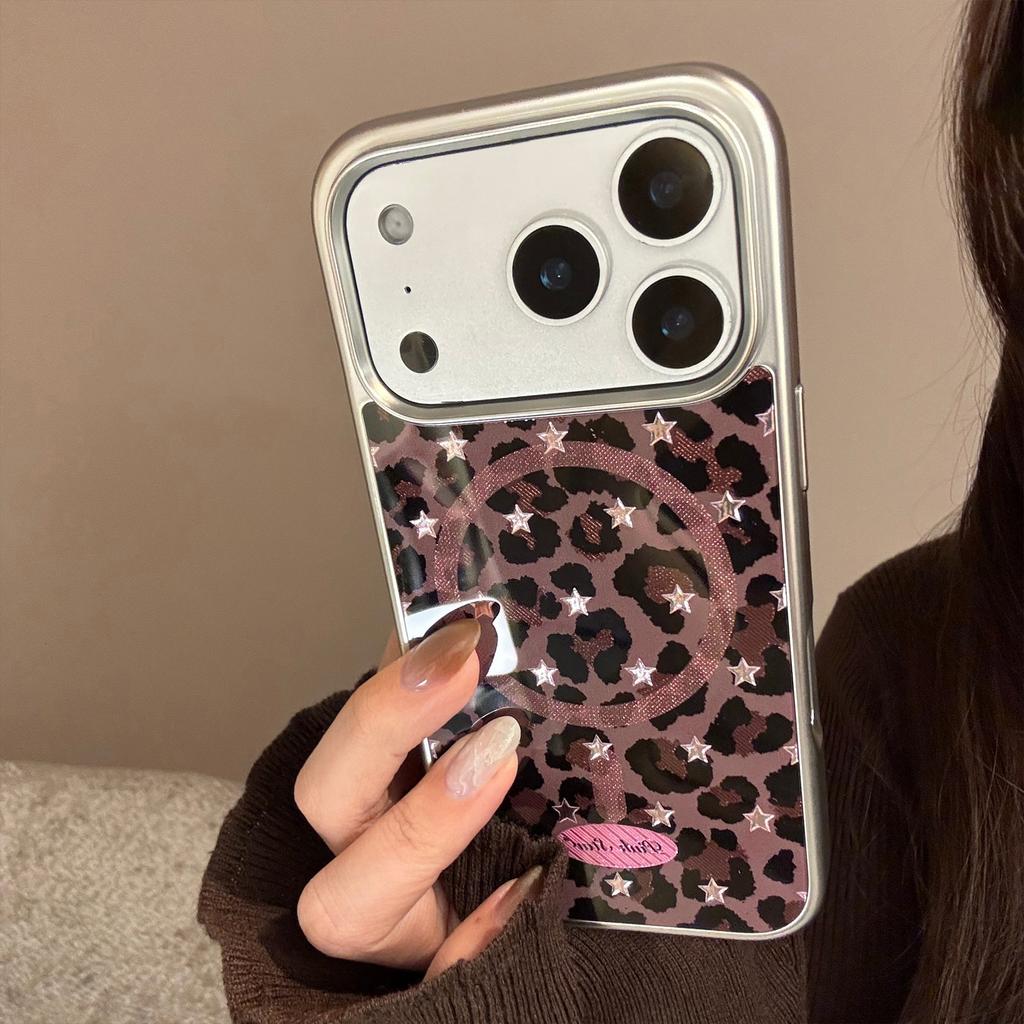 Leopard Print Bow Case Suitable for Apple 17 Pro Max, 13 Gold-plated Magnetic Stand, iPhone 16 Sweet and Cool 15