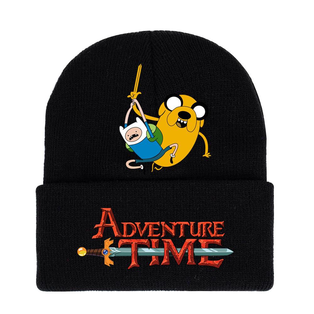 Adventure Time Cartoon Print Acrylic Knit Hat Winter Warm Unisex Beanie For Adults Teens