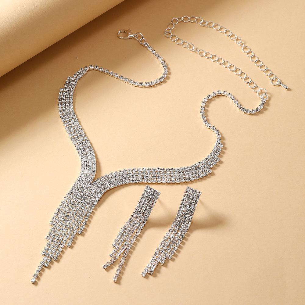 Chic Rhinestone Tassel Necklace and Earring Set for Women