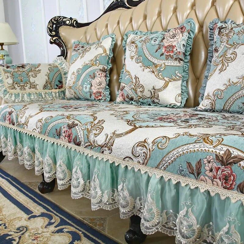 European Vintage Jacquard Potahy na pohovku Luxusní protiskluzový polštář na pohovku 1/2/3 Sedadla Chrániče nábytku Potah na pohovku