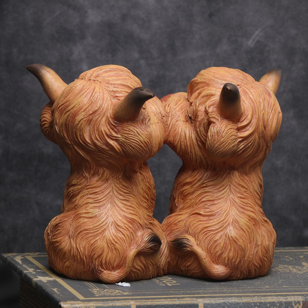 1 PC Creative Resin "See No Evil, Hear No Evil, Speak No Evil" Highland Beef Figurine - Whimsical Home Decor for Living Room