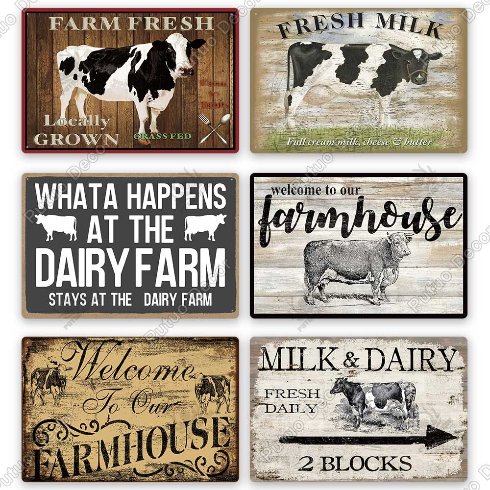 Decor Cow Vintage Tin Sign Retro Metal Sign Decorative Plaque Farm House Shop Garage Wall Decor Cow Posters
