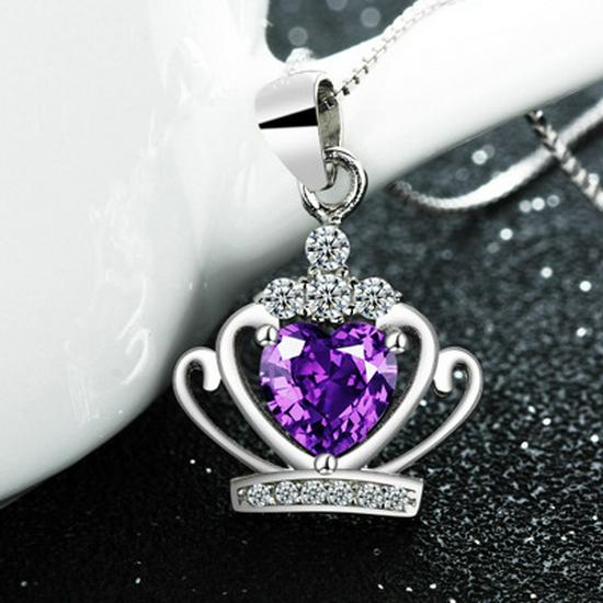 Queen's Arrival Crown Pendant Crystal Necklace - Silver Korean Fashion Jewelry