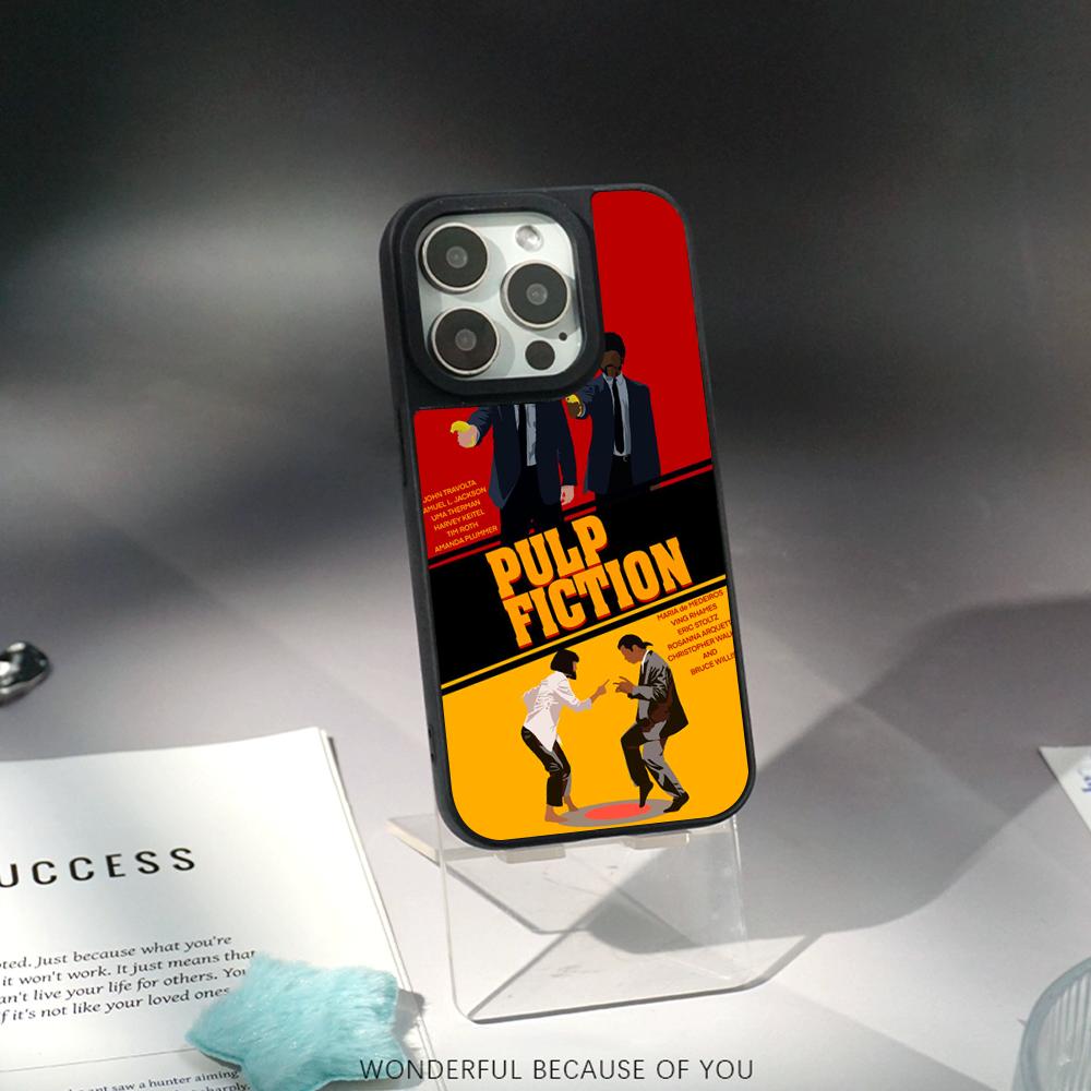 Classic Movies Pulp Fictions Poster Phone Case for iPhone 17 16 E 15 14 13 12 Pro Max Sheepskin Silver-edged Protective Case
