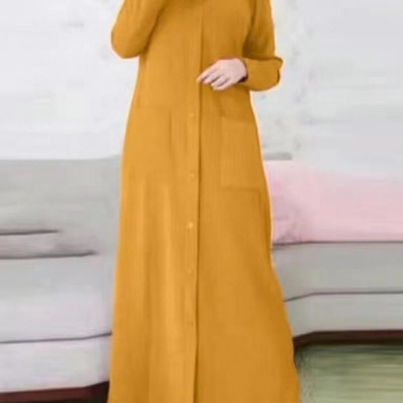 Solid Color Loose Fit Long Sleeve Round Neck Dress