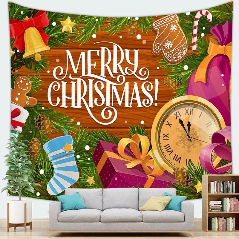 Cartoon Santa Claus Pattern Tapestry Home Bedroom Living Room Wall Decoration Christmas Theme Tapestry