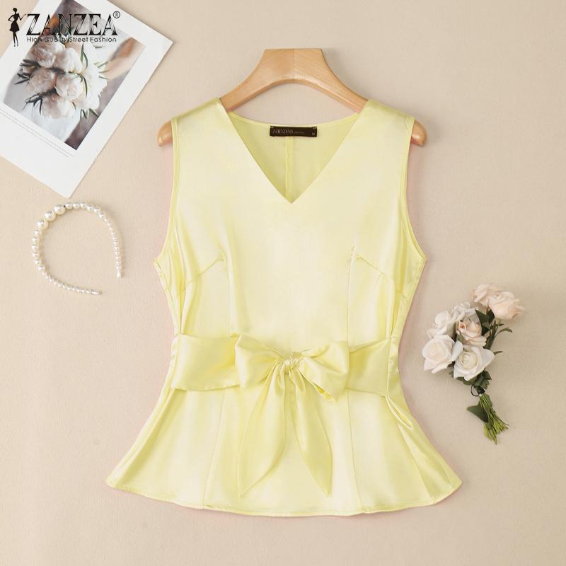 ZANZEA Women Summer V-neck Casual Sleeveless Satin Tank Tops