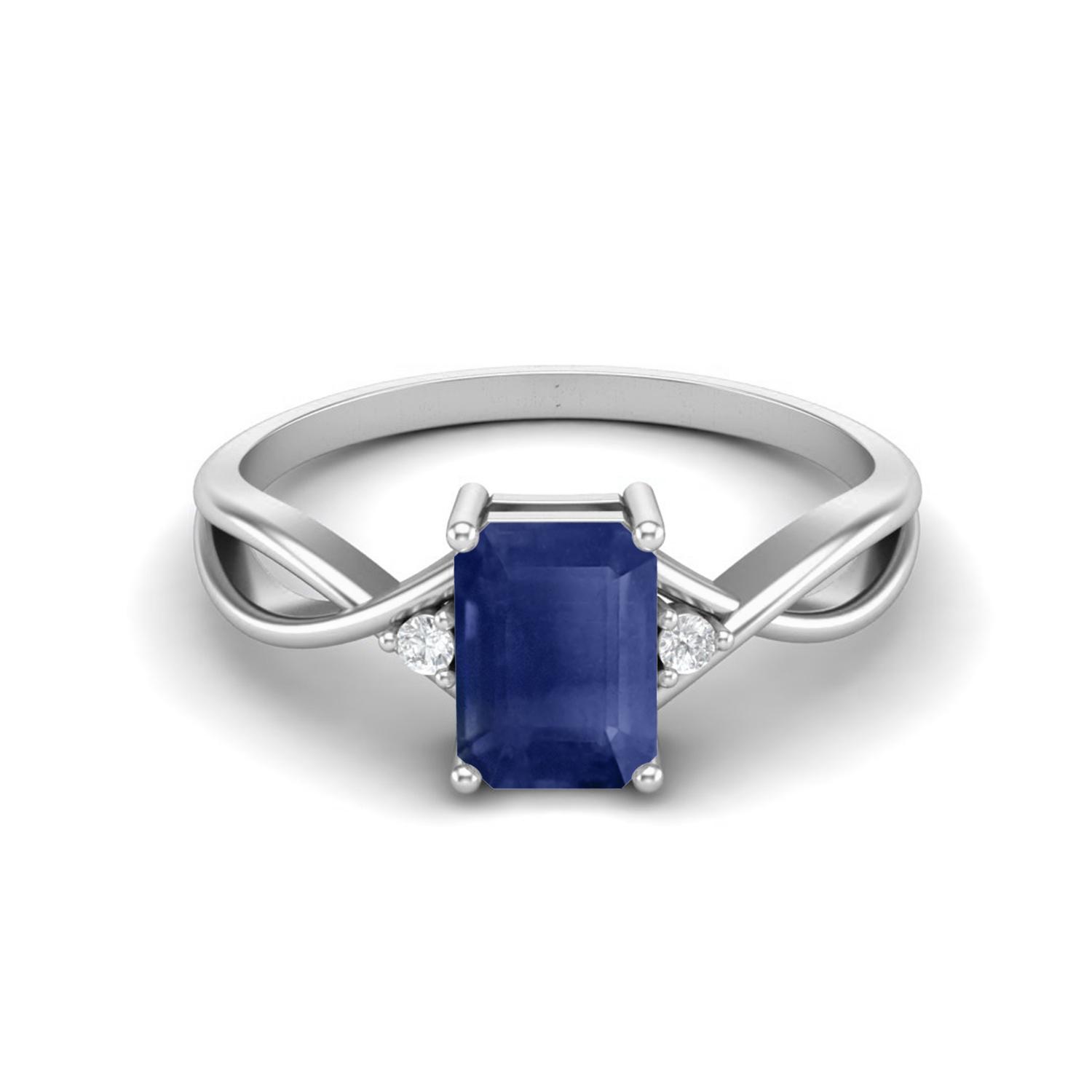 7x5mm Octagon Blue Sapphire 925 Sterling Silver Women Split Shank Engagement Ring