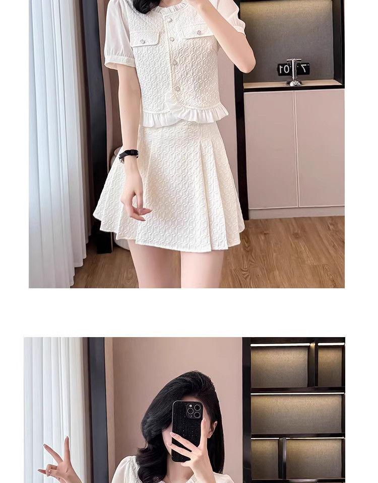 Summer Style Petite Women's French Luxury Two-Piece Set: Stylish Top and Skirt