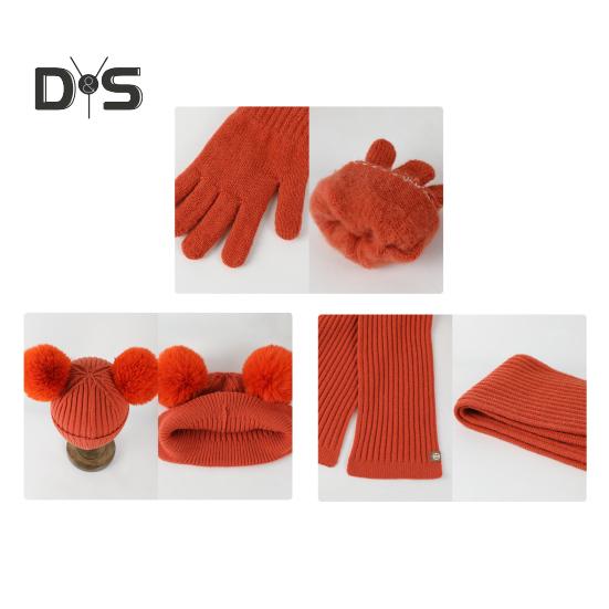 3 Pcs/Set Children Winter Hat Scarf Gloves Set Thick Knitted Ear Protection Cap Gloves Stretchy Windproof Winter Outdoor Cycling Dome Beanie Neck