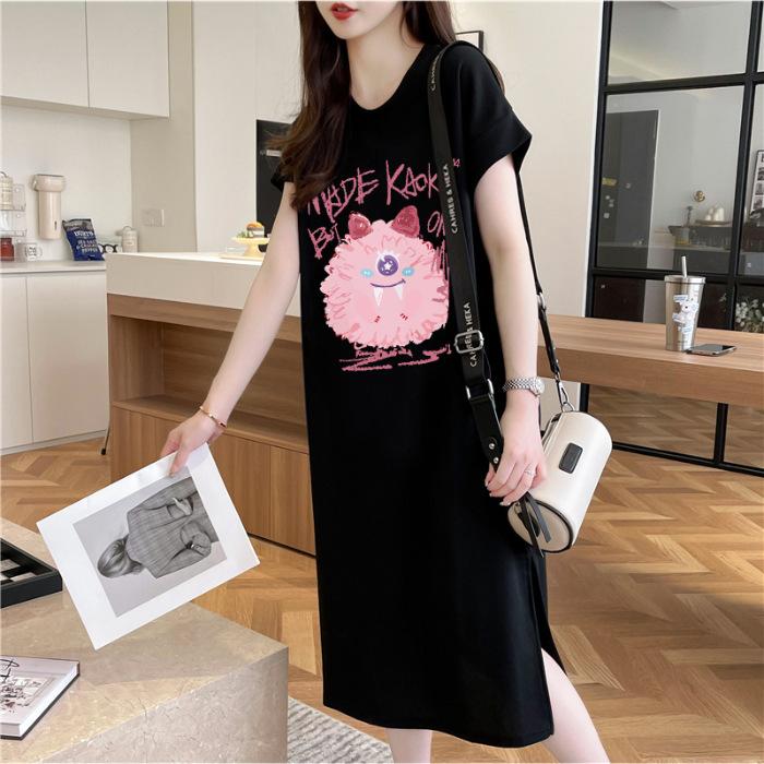 

YYFS Женская мода Лето Весна Рукава 1/2 Круглый вырез Свободная талия Повседневные платья XXXXL чёрный