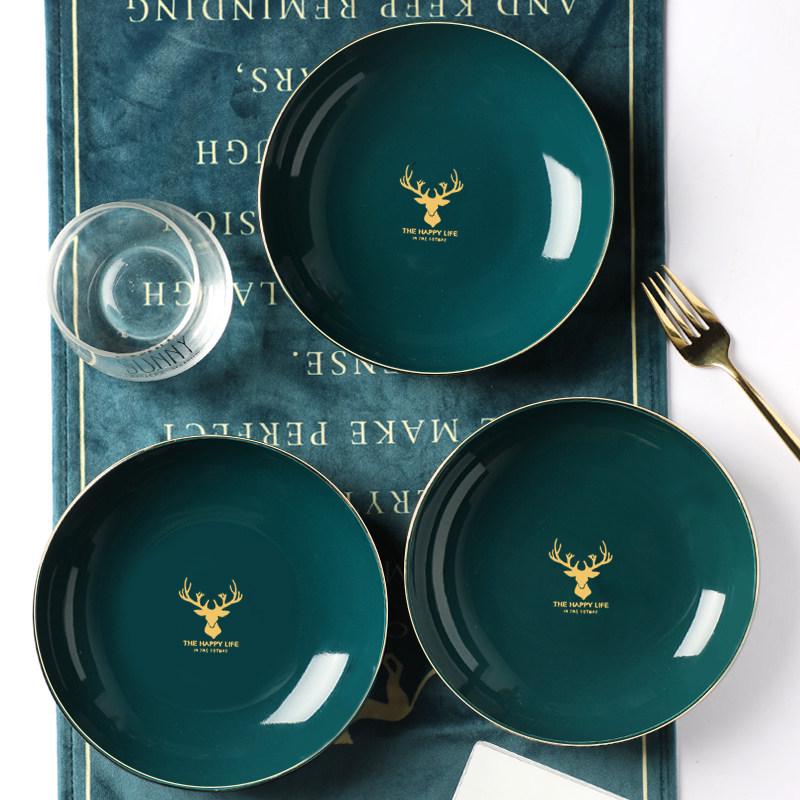 Nordic Style Ceramic Dinner Plates with Gold Rim - Bone China Tableware Set