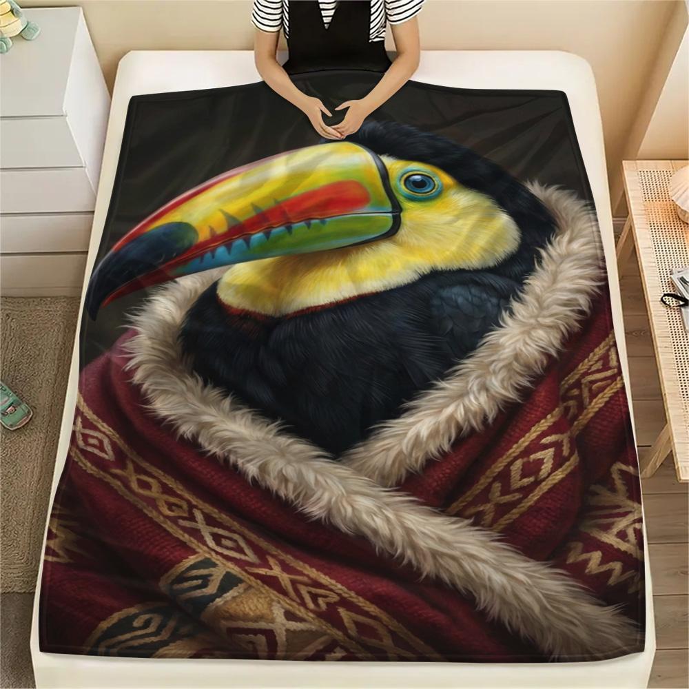 1 Stück Saisonale Tukana-Kunstdruck Flanelldecke, Hohe Qualität, Bequem für alle Jahreszeiten, Heimdekoration, Wärme und Komfort