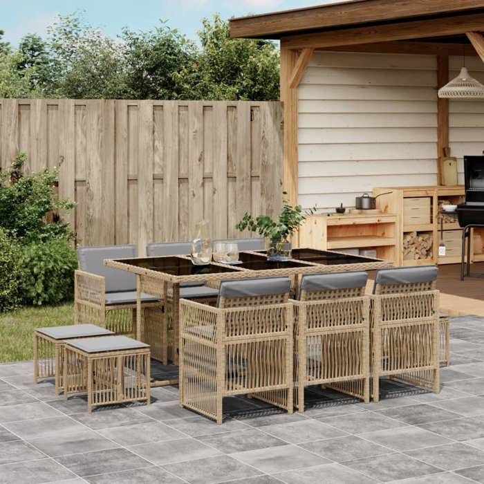 VidaXL Ensemble à Manger de Jardin avec Coussins 11 pcs, Table et Chaises à Dossier Rabattable, Meubles d'Extérieur Patio 3210972