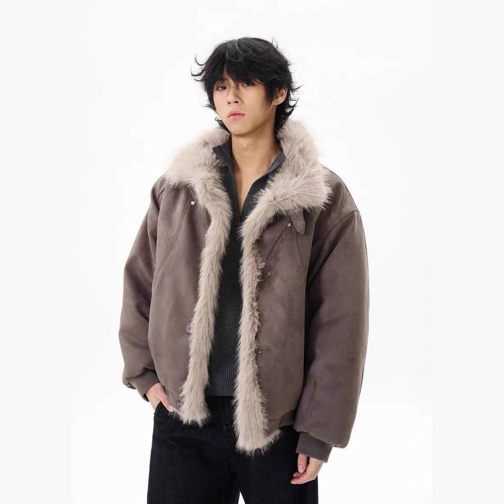 2025 Winter Retro Distressed Mountain Eagle Cotton Coat: Unisex Loose Fit with Warm Fur Collar