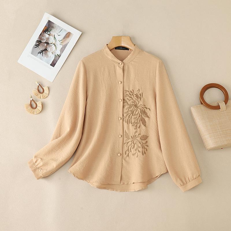 

ZANZEA Женская повседневная блузка с вышивкой, воротником-стойкой, свободного кроя, с длинными рукавами 5XL розовый