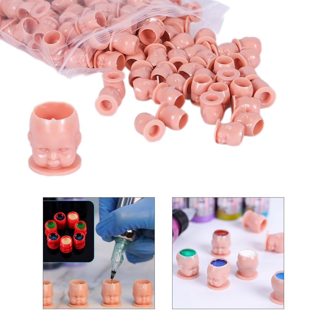 200 Pz/Set Tazze per Inchiostro per Tatuaggi a Forma di Bambola Cappucci Contenitori per Inchiostro Pigmento Microblading Tatuaggio