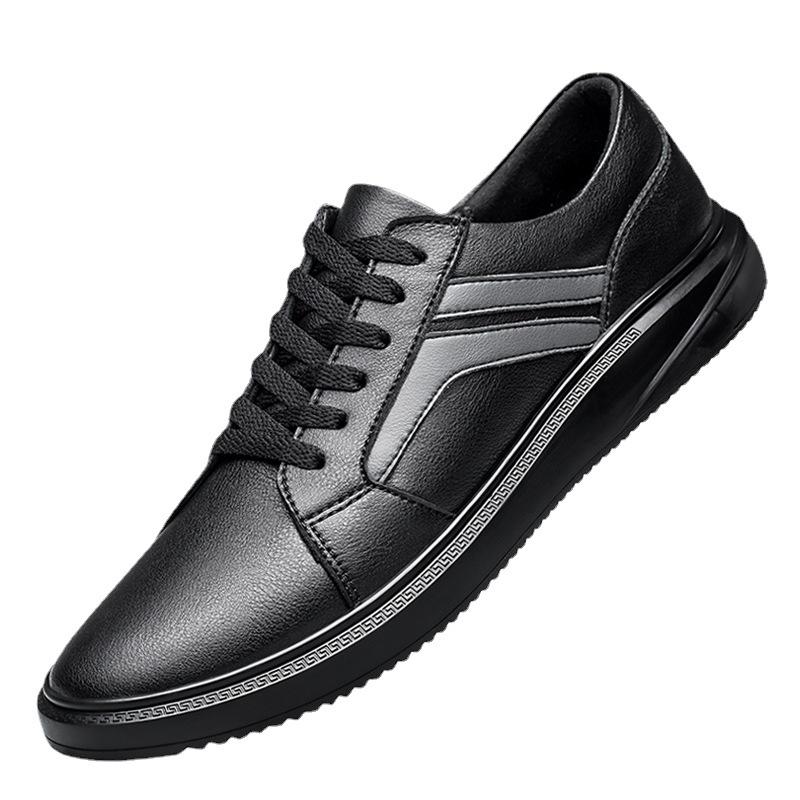 Men's Plus Size Korean Style Casual Cowhide Low-Top Lace-Up Sneakers - Trendy All-Season White Shoes