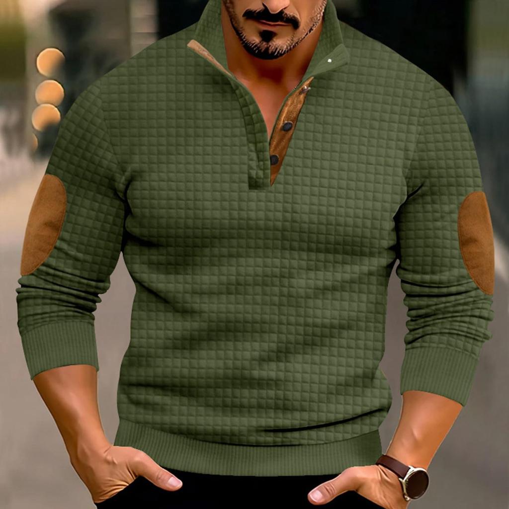 Men's Hoodless Sweatshirt Casual Relaxed Color Long Sleeve Stand Button Design For Comfortable And Winter