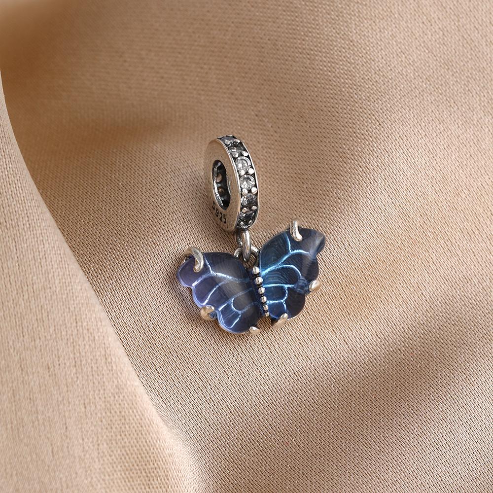 Spring Series Butterfly Pendant Clip Beads Earrings 925Silver Colored Inlaid Stone Fit Exquisite Bracelet Women DIY Jewelry Charm