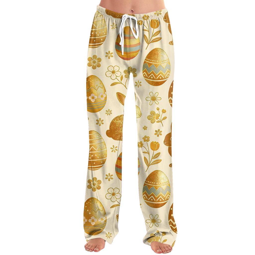 Pantaloni casual da donna alla moda, larghi, casual, con stampa di cartoni animati di Pasqua