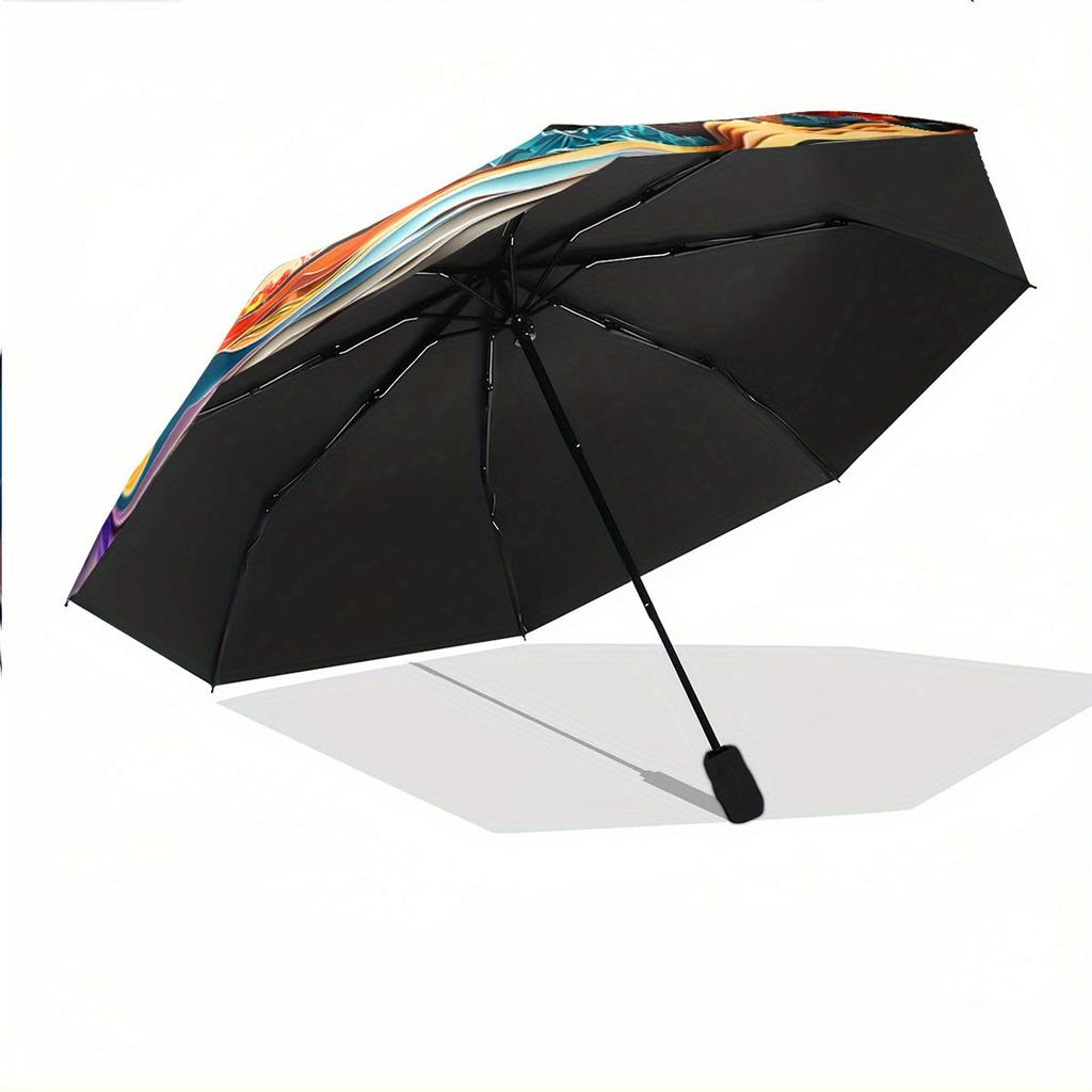 Automatic Folding Umbrella A colorful cosmic space scene featuring planets and stars. Portable collapsible design, casual outd