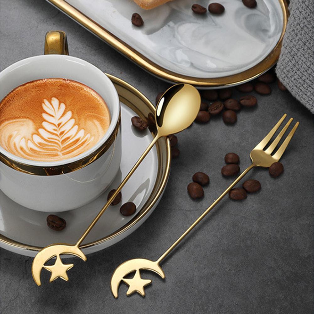 Stainless Steel Spoon Fork Star Moon Tableware Set Gold Coffee Spoon Teaspoon Fruit Dessert Accessorios Cake Home Restaurant