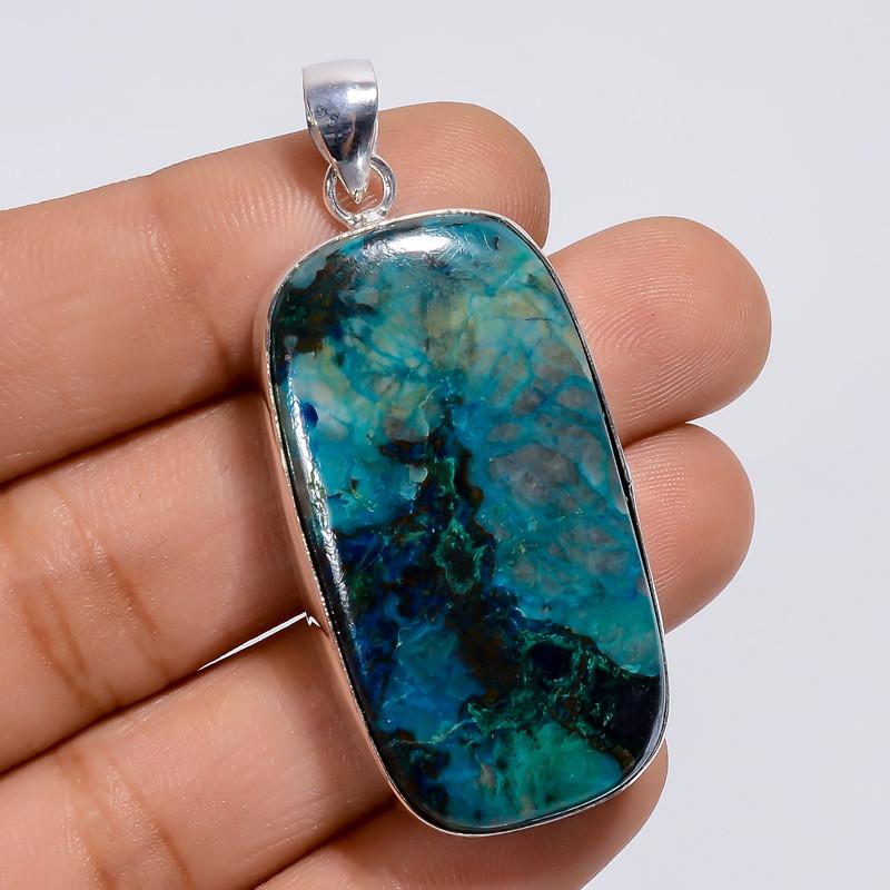 

Marvellous Top Grade Qualite 100% Natural Azurite Radiant Shape Ethnic Style Handmade Jewelry 925 Steling Silver Plated Pendant 2 WSJ-4962 2