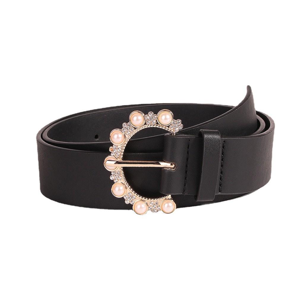 Womens Faux Leather Pearl Belt With Alloy Closure For Casual Looks