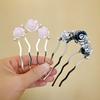 Vintage Red Velvet Rose Flower Hair Stick For Women Girls Elegant Metal U-shaped Hairpin Hanfu Headwear Hair Accessories