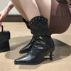 Pointed Toe Sexy Women High Heels Boots Leather Shoes 2025 Winter Luxury Brand Chelsea Boots Party Pumps Designer Chunky Botas
